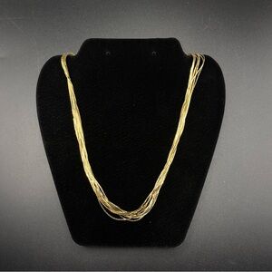 Vintage Gold Tone Multi-Strand Herringbone Chains Necklace